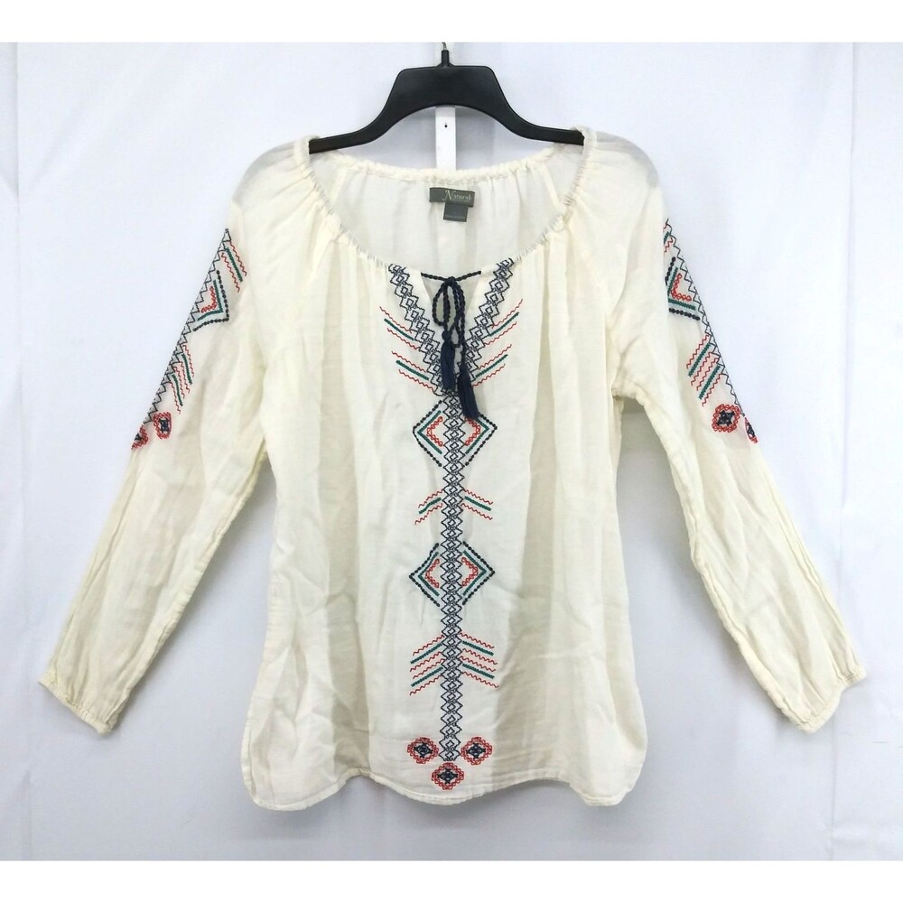 Natural Reflections Shirt Women Size L White Tie Tasseled V Neck Lightweight Top